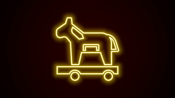 Glowing neon line Trojan horse icon isolated on black background. 4K Video motion graphic animation — Stock Video