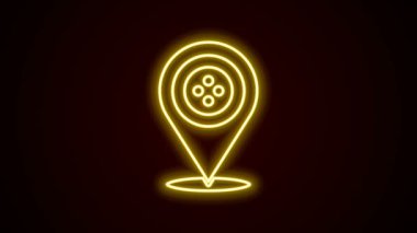 Parlayan neon hattı konumlandırma terzisi simgesi siyah arkaplanda izole edildi. 4K Video hareketli grafik canlandırması