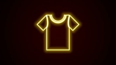 Parlayan neon çizgili tişört simgesi siyah arkaplanda izole edildi. 4K Video hareketli grafik canlandırması