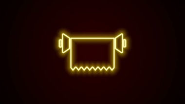 Parlayan neon hattı Tekstil kumaş rulo simgesi siyah arkaplanda izole edildi. Yuvarlan, paspas, halı, halı, halı ya da kağıt rulo ikonu. 4K Video hareketli grafik canlandırması
