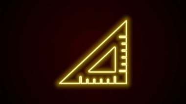 Parlayan neon çizgisi üçgen cetvel simgesi siyah arkaplanda izole edildi. Düz sembol. Geometrik sembol. 4K Video hareketli grafik canlandırması