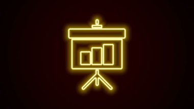 Parlak neon hattı sunum tahtası, grafik, çizelge, diyagram, bilgi grafiği, turta grafik simgesi siyah arkaplanda izole edilmiş. 4K Video hareketli grafik canlandırması