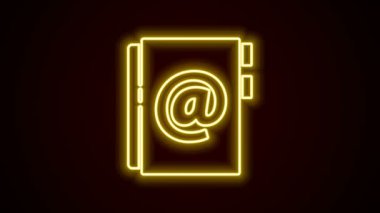 Parlayan neon hattı adres defteri simgesi siyah arkaplanda izole edildi. Not defteri, adres, bağlantı, rehber, telefon, telefon rehberi simgesi. 4K Video hareketli grafik canlandırması