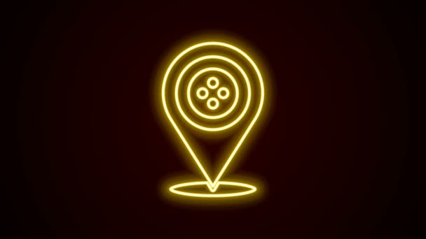 Glowing neon line Location tailor shop icon isolated on black background. 4K Video motion graphic animation