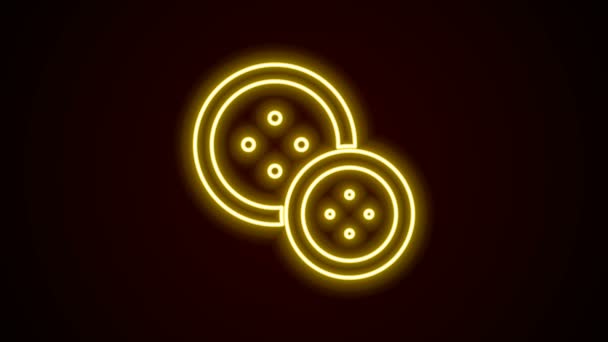 Žhnoucí neonová čára Šicí tlačítko pro ikonu oblečení izolované na černém pozadí. Zapínání šatů. Grafická animace pohybu videa 4K — Stock video