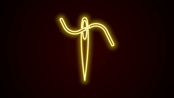 Ligne fluorescente Aiguille pour coudre avec icône de fil isolée sur fond noir. Symbole sur mesure. Textile coudre signe artisanat. Outil de broderie. Animation graphique de mouvement vidéo 4K — Video