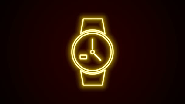 Glowing neon line Wrist watch icon isolated on black background. Wristwatch icon. 4K Video motion graphic animation — Stock Video