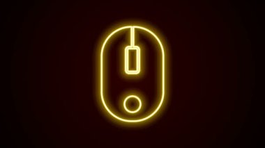 Parlayan neon hattı Bilgisayar fare simgesi siyah arkaplanda izole edildi. Tekerlek sembollü optik. 4K Video hareketli grafik canlandırması