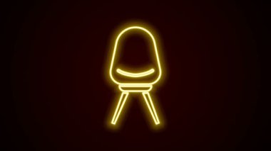 Parlayan neon hattı ofis koltuğu simgesi siyah arkaplanda izole edildi. 4K Video hareketli grafik canlandırması