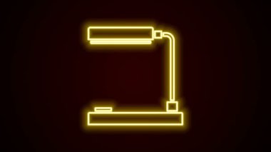 Parlayan neon çizgisi masa lambası simgesi siyah arkaplanda izole edildi. Ofis lambası. 4K Video hareketli grafik canlandırması