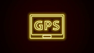 Siyah arkaplanda izole edilmiş harita simgesiyle parlayan neon hattı GPS cihazı. 4K Video hareketli grafik canlandırması