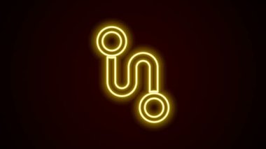 Parlayan neon hattı rota simgesi siyah arkaplanda izole edildi. Harita işaretçisi işareti. Yol ya da yol kavramı. GPS navigatörü. 4K Video hareketli grafik canlandırması