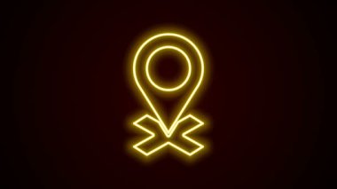 Parlayan neon çizgi haritası simgesi siyah arkaplanda izole edildi. Navigasyon, işaret, konum, harita, GPS, yön, yer, pusula, arama konsepti. 4K Video hareketli grafik canlandırması