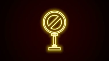 Parlayan neon hattı dur işareti simgesi siyah arkaplanda izole edildi. Trafik yönetmeliklerine göre dur işareti. 4K Video hareketli grafik canlandırması