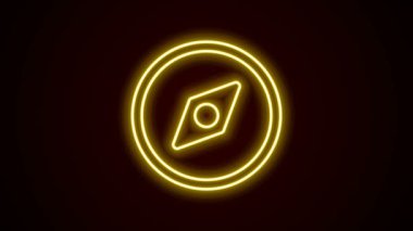 Parlayan neon hattı pusula simgesi siyah arkaplanda izole edildi. Rüzgâr yön bulma sembolü. Rüzgar gül işareti. 4K Video hareketli grafik canlandırması