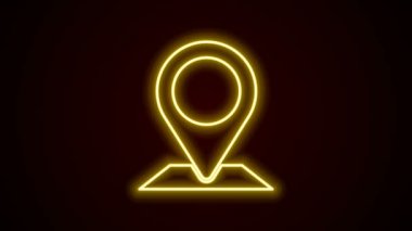 Parlayan neon çizgi haritası simgesi siyah arkaplanda izole edildi. Navigasyon, işaret, konum, harita, GPS, yön, yer, pusula, arama konsepti. 4K Video hareketli grafik canlandırması