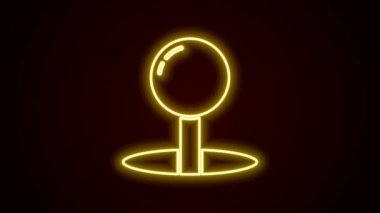 Parlayan neon çizgisi siyah arkaplanda Push pin simgesi izole edildi. Raptiye işareti. 4K Video hareketli grafik canlandırması