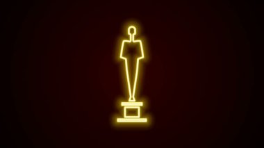 Parlayan neon hattı film kupası simgesi siyah arkaplanda izole edildi. Akademi ödülü ikonu. Filmler ve sinema sembolü. 4K Video hareketli grafik canlandırması