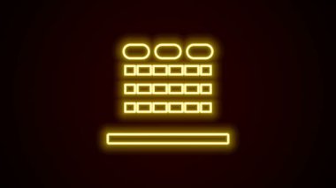Ekranı ve siyah arka planda izole edilmiş koltuk ikonu olan parlak neon hattı sinema salonu. 4K Video hareketli grafik canlandırması