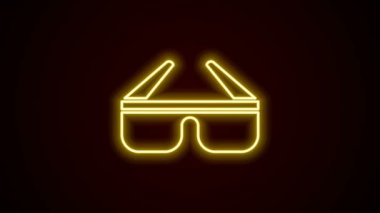 Parlayan neon hattı 3D sinema gözlüğü simgesi siyah arkaplanda izole edildi. 4K Video hareketli grafik canlandırması