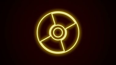 Parlayan neon çizgi CD veya DVD disk simgesi siyah arkaplanda izole edildi. Küçük disk işareti. 4K Video hareketli grafik canlandırması