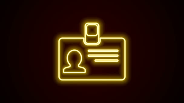 Icono de insignia de identificación de línea de neón brillante aislado sobre fondo negro. Se puede utilizar para la presentación, la identidad de la empresa, la publicidad. Animación gráfica de vídeo 4K — Vídeo de stock