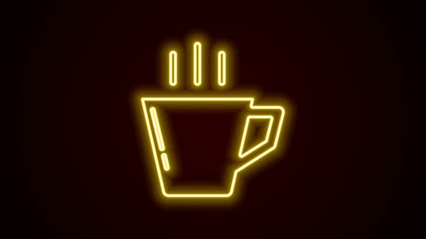 Gloeiende neon lijn Koffie cup pictogram geïsoleerd op zwarte achtergrond. Theekopje. Warme drank koffie. 4K Video motion grafische animatie — Stockvideo