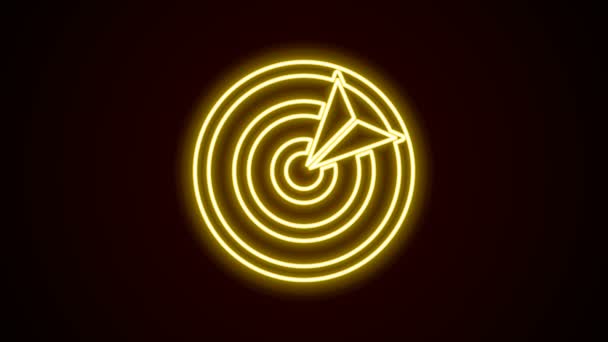 Linha de néon brilhante ícone esporte alvo isolado no fundo preto. Limpe o alvo com números para tiro ou tiro. Animação gráfica em movimento de vídeo 4K — Vídeo de Stock