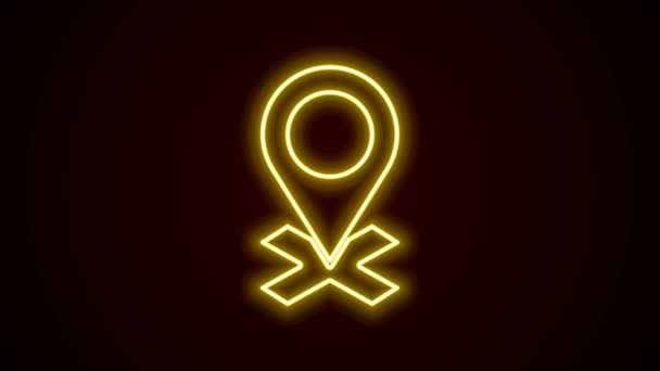 Glowing neon line Map pin icon isolated on black background. Navigation, pointer, location, map, gps, direction, place, compass, search concept. 4K Video motion graphic animation — Stock Video