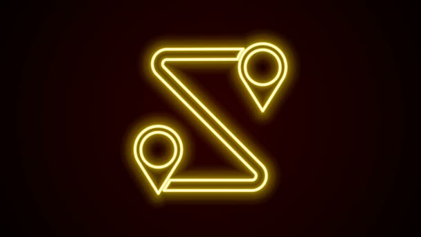 Glödande neon linje Route läge ikon isolerad på svart bakgrund. Kartvisare. Begreppet väg eller väg. GPS-navigatör. 4K Video motion grafisk animation — Stockvideo