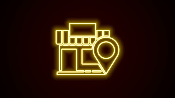 Žhnoucí neonová čára Umístění s ikonou úložiště izolované na černém pozadí. Grafická animace pohybu videa 4K — Stock video