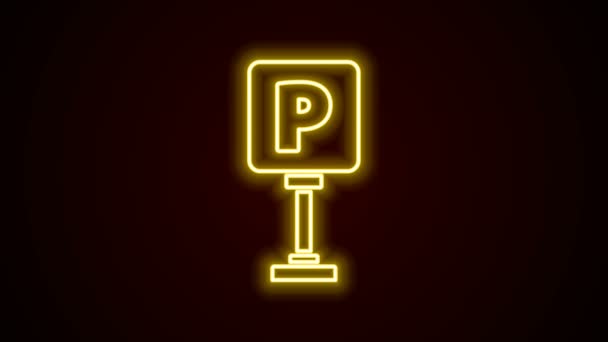 Glowing neon line ikon Parkir terisolasi pada latar belakang hitam. Tanda jalan. Animasi grafis gerak Video 4K — Stok Video