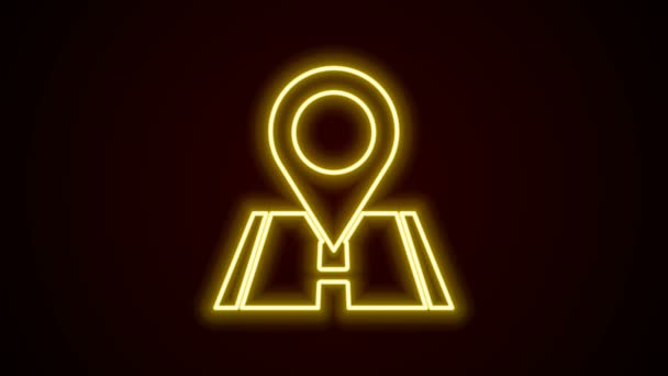 Glödande neon linje Karta stift ikon isolerad på svart bakgrund. Navigering, pekare, läge, karta, gps, riktning, plats, kompass, sökbegrepp. 4K Video motion grafisk animation — Stockvideo