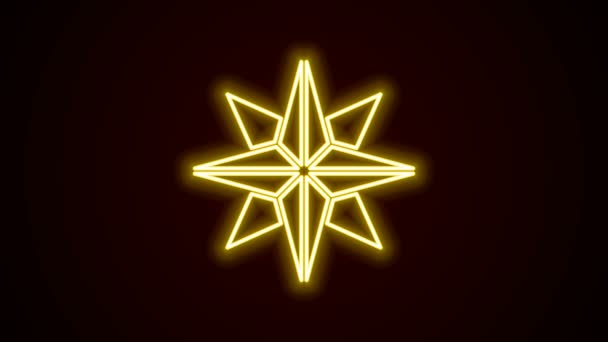 Glowing neon line Wind rose icon isolated on black background. Compass icon for travel. Navigation design. 4K Video motion graphic animation