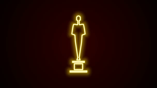 Gloeiende neon lijn Film trofee pictogram geïsoleerd op zwarte achtergrond. Een icoon van de Academy. Films en bioscoopsymbool. 4K Video motion grafische animatie — Stockvideo