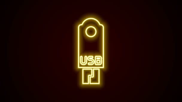 Glödande neon linje USB-minne ikon isolerad på svart bakgrund. 4K Video motion grafisk animation — Stockvideo