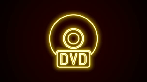 Świecąca neonowa ikona CD lub DVD na czarnym tle. Znak płyty kompaktowej. 4K Animacja graficzna ruchu wideo — Wideo stockowe
