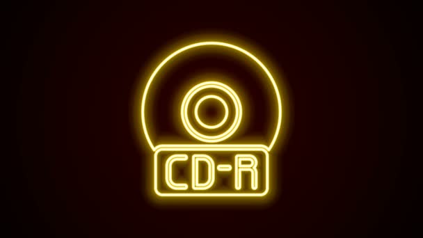 Glödande neon line CD eller DVD-skiva ikon isolerad på svart bakgrund. Kompakt skivskylt. 4K Video motion grafisk animation — Stockvideo
