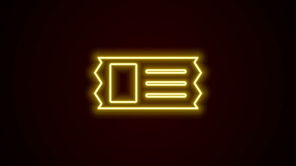 Linea luminosa al neon icona del biglietto del cinema isolato su sfondo nero. Animazione grafica 4K Video motion — Video Stock