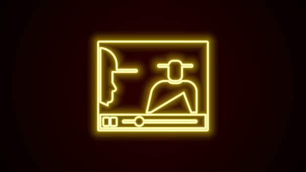 Leuchtende Neon-Linie Online spielen Video-Symbol isoliert auf schwarzem Hintergrund. Filmstreifen mit Spielzeichen. 4K Video Motion Grafik Animation — Stockvideo
