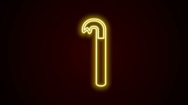 Parlayan neon çizgisi Crowbar simgesi siyah arkaplanda izole edildi. 4K Video hareketli grafik canlandırması