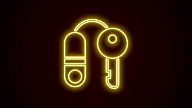 Siyah arkaplanda anahtar simgesi olan parlak neon hattı House. Ev anahtarının konsepti. 4K Video hareketli grafik canlandırması