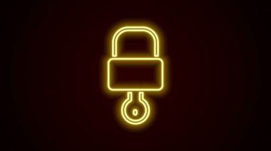 Parlayan neon hattı Kilit ve anahtar simgesi siyah arkaplanda izole edildi. Asma kilit işareti. Güvenlik, güvenlik, koruma, gizlilik kavramı. 4K Video hareketli grafik canlandırması