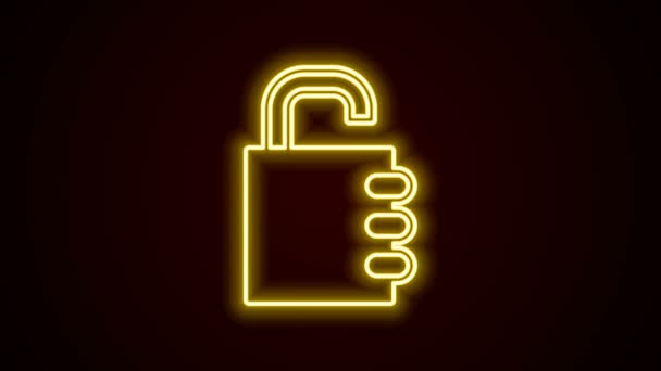 发光的霓虹灯线安全组合锁图标隔离在黑色背景.组合挂锁。安保、安全、保护、密码、隐私4K视频运动图形动画 — 图库视频影像