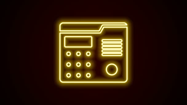 Lumineux néon ligne Interphone maison icône du système isolé sur fond noir. Animation graphique de mouvement vidéo 4K — Video
