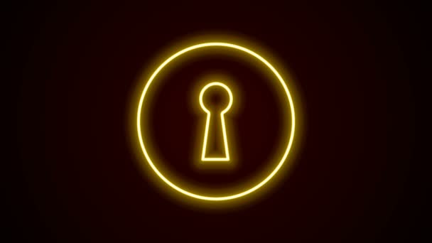 发光的霓虹灯线钥匙孔图标孤立在黑色背景.成功解决的关键。钥匙孔表达了谜语、秘密、安全的概念。4K视频运动图形动画 — 图库视频影像