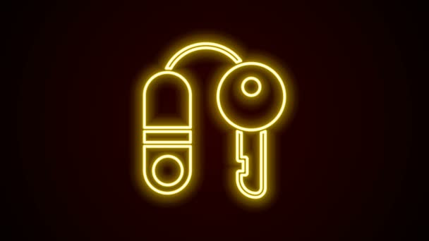 Siyah arkaplanda anahtar simgesi olan parlak neon hattı House. Ev anahtarının konsepti. 4K Video hareketli grafik canlandırması — Stok video