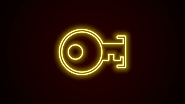 Glödande neon line Key ikonen isolerad på svart bakgrund. 4K Video motion grafisk animation — Stockvideo