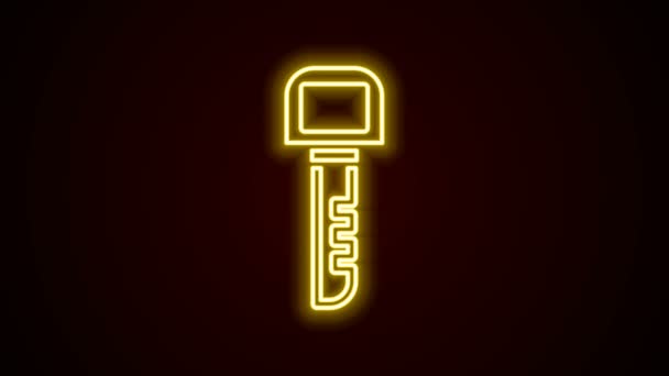 Glowing neon line Key icon isolated on black background. 4K Video motion graphic animation — Stock Video
