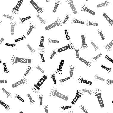 Siyah El feneri simgesi beyaz arkaplanda izole edilmiş kusursuz desen. Vektör.